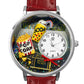 Whimsical Gifts | Movie Lover 3D Watch Large Style | Handmade in USA | Hobbies & Special Interests | Arts & Performance | Novelty Unique Fun Miniatures Gift | Silver Finish Red Leather Watch Band Front View