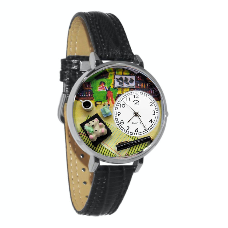 Whimsical Gifts | Psychiatrist 3D Watch Large Style | Handmade in USA | Professions Themed | Medical Professions | Novelty Unique Fun Miniatures Gift | Silver Finish Black Leather Watch Band