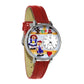 Whimsical Gifts | Raggedy Ann & Andy 3D Watch Large Style | Handmade in USA | Youth Themed |  | Novelty Unique Fun Miniatures Gift | Silver Finish Red Leather Watch Band