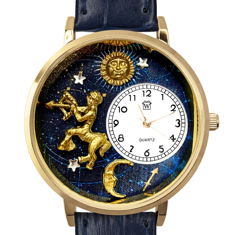 Whimsical Gifts | Sagittarius Zodiac 3D Watch Large Style | Handmade in USA | Zodiac & Celestial |  | Novelty Unique Fun Miniatures Gift | Gold Finish 
