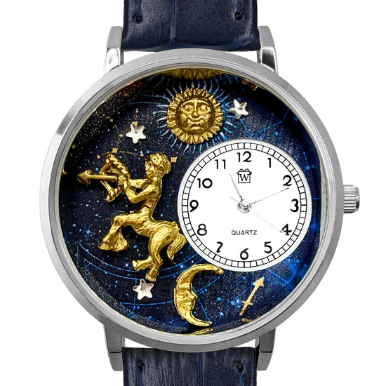 Whimsical Gifts | Sagittarius Zodiac 3D Watch Large Style | Handmade in USA | Zodiac & Celestial |  | Novelty Unique Fun Miniatures Gift | Silver Finish 