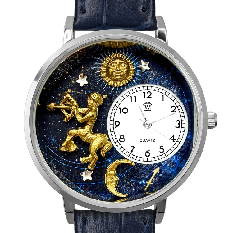 Whimsical Gifts | Sagittarius Zodiac 3D Watch Large Style | Handmade in USA | Zodiac & Celestial |  | Novelty Unique Fun Miniatures Gift | Silver Finish 