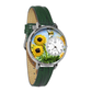 Whimsical Gifts | Sunflower 3D Watch Large Style | Handmade in USA | Holiday & Seasonal Themed | Spring & Summer Fun | Novelty Unique Fun Miniatures Gift | Silver Finish Green Leather Watch Band