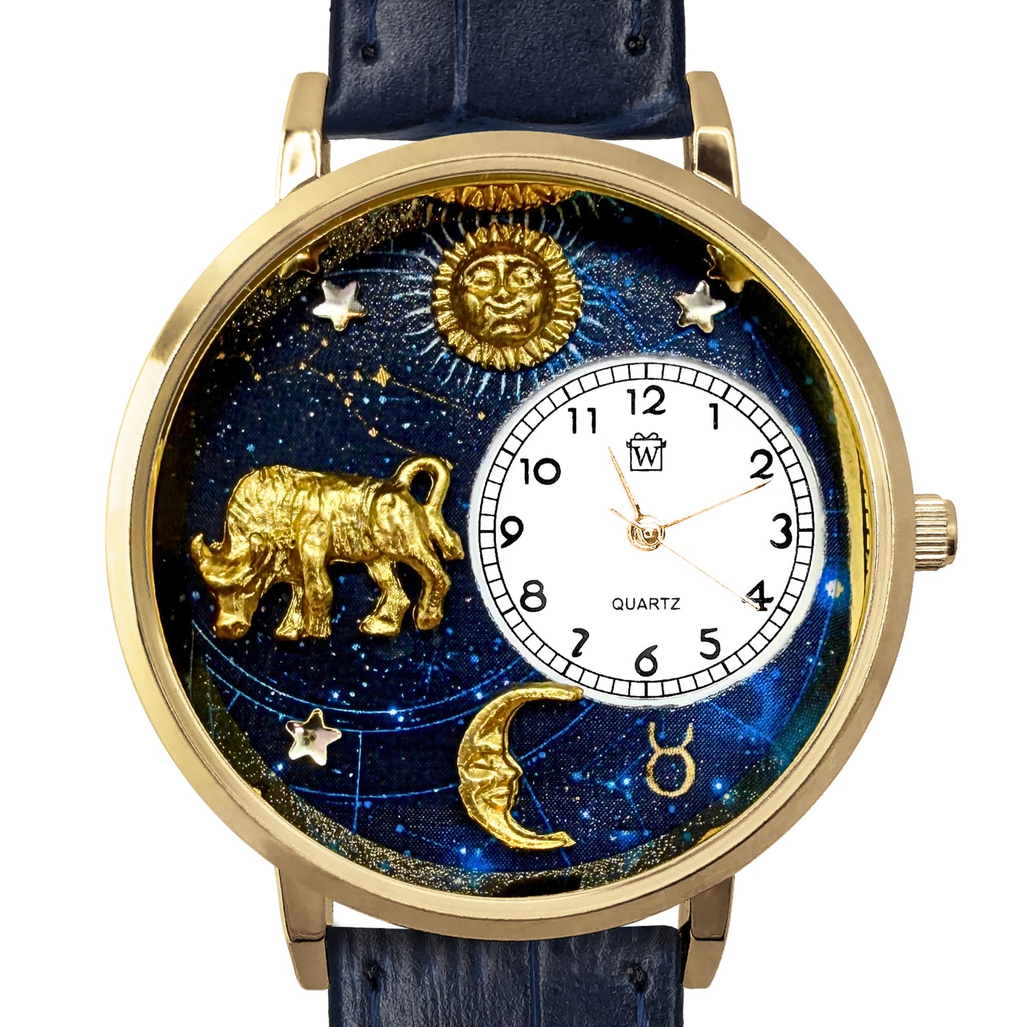 Whimsical Gifts | Taurus Zodiac 3D Watch Large Style | Handmade in USA | Zodiac & Celestial |  | Novelty Unique Fun Miniatures Gift | Gold Finish 