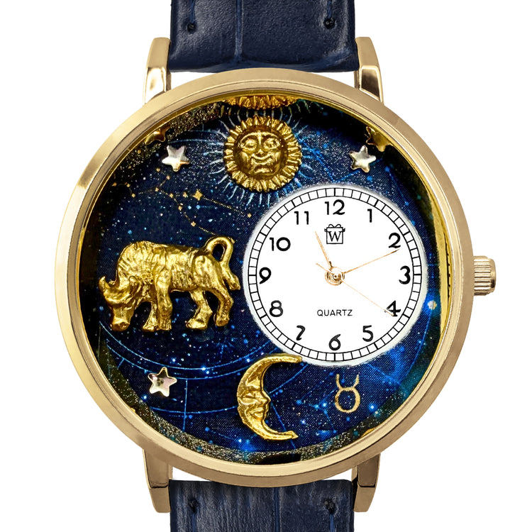 Whimsical Gifts | Taurus Zodiac 3D Watch Large Style | Handmade in USA | Zodiac & Celestial |  | Novelty Unique Fun Miniatures Gift | Gold Finish 