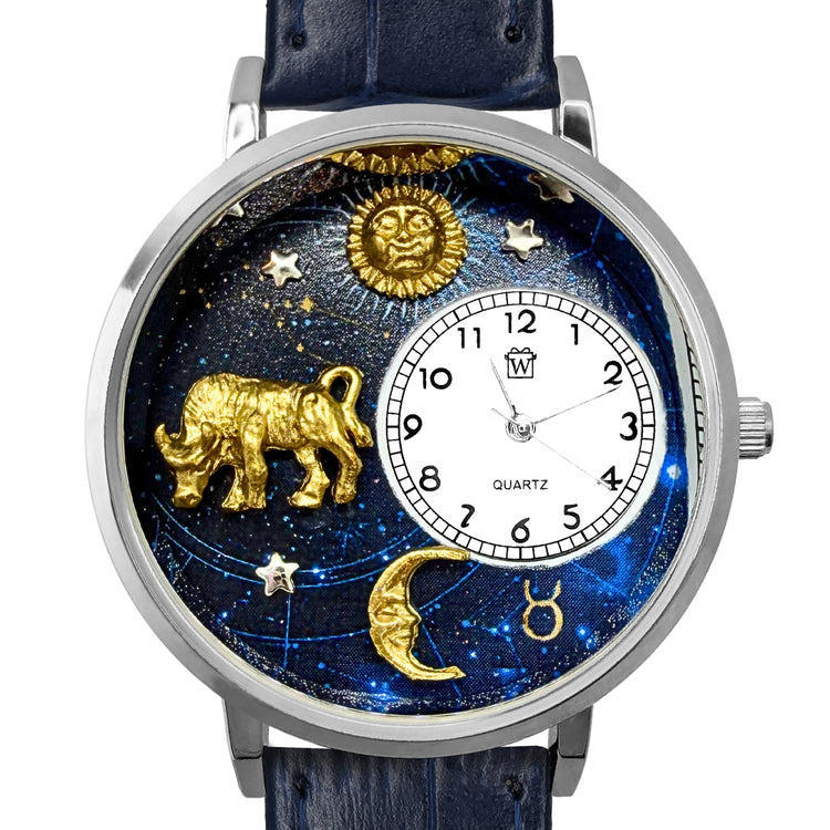 Whimsical Gifts | Taurus Zodiac 3D Watch Large Style | Handmade in USA | Zodiac & Celestial |  | Novelty Unique Fun Miniatures Gift | Silver Finish
