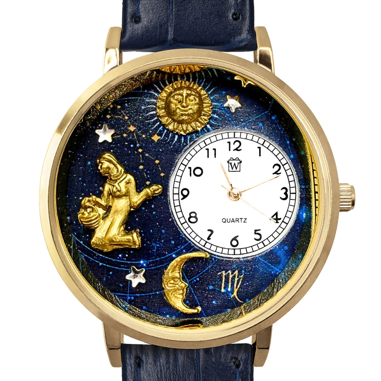 Whimsical Gifts | Virgo Zodiac 3D Watch Large Style | Handmade in USA | Zodiac & Celestial |  | Novelty Unique Fun Miniatures Gift | Gold Finish
