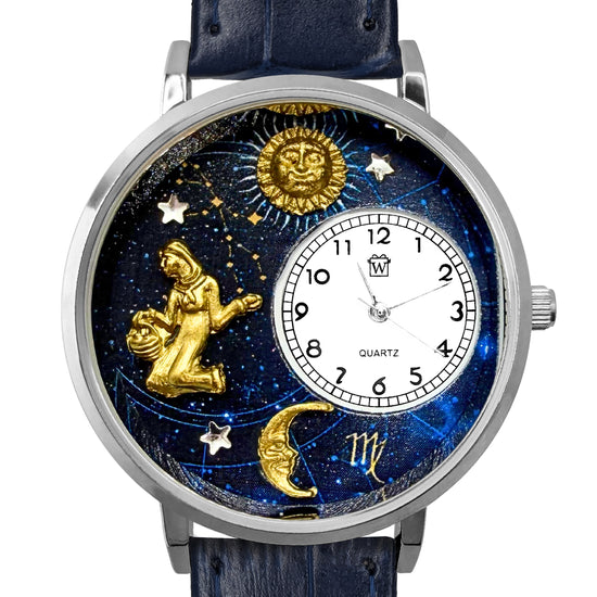 Whimsical Gifts | Virgo Zodiac 3D Watch Large Style | Handmade in USA | Zodiac & Celestial |  | Novelty Unique Fun Miniatures Gift | Silver Finish