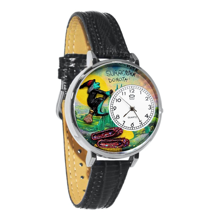 Whimsical Gifts | Wickedly Wicked Witch 3D Watch Large Style | Handmade in USA | Holiday & Seasonal Themed | Halloween | Novelty Unique Fun Miniatures Gift | Silver Finish Black Leather Watch Band