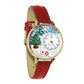 Whimsical Gifts | Christmas Tree 3D Watch Large Style | Handmade in USA | Holiday & Seasonal Themed | Christmas | Novelty Unique Fun Miniatures Gift | Gold Finish Red Leather Watch Band