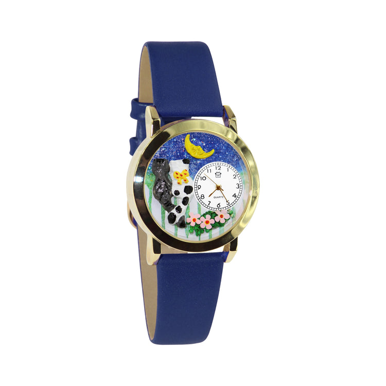 Whimsical Gifts | Cats Nights Out 3D Watch Small Style | Handmade in USA | Animal Lover | Cat Lover | Novelty Unique Fun Miniatures Gift | Gold Finish Navy Blue Leather Watch Band