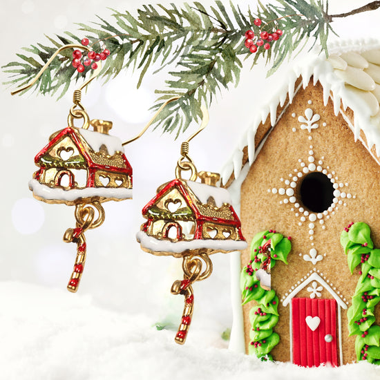 Christmas Gingerbread House Charm Earrings