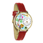 Whimsical Gifts | Preschool Teacher 3D Watch Large Style | Handmade in USA | Professions Themed | Teacher | Novelty Unique Fun Miniatures Gift | Gold Finish Red Leather Watch Band