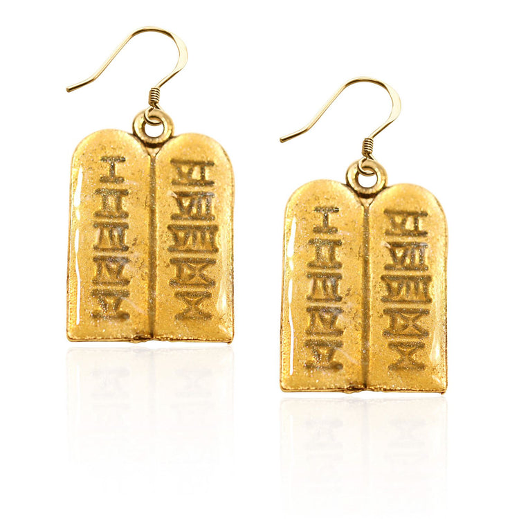 Whimsical Gifts | Religious Ten Commandments Charm Earrings in Gold Finish | Religious & Spiritual |  | Jewelry