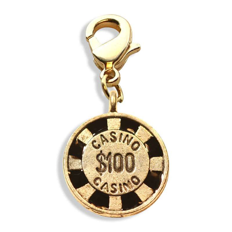 Whimsical Gifts | Casino Chip Charm Dangle in Gold Finish | Hobbies & Special Interests | Casino | Gaming | Game Night Charm Dangle