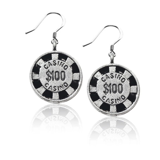 Whimsical Gifts | Casino Chip Charm Earrings in Silver Finish | Hobbies & Special Interests | Casino | Gaming | Game Night | Jewelry