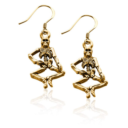 Whimsical Gifts | Halloween Skeleton Charm Earrings in Gold Finish | Holiday & Seasonal Themed | Halloween | Jewelry