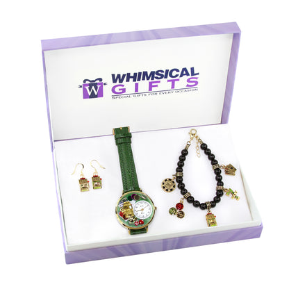 Whimsical Gifts | Casino Watch-Earrings-Bracelet 3 Piece Jewelry Gift Set in Gold Finish | Hobbies & Special Interests | Casino | Gaming | Game NightJewelry