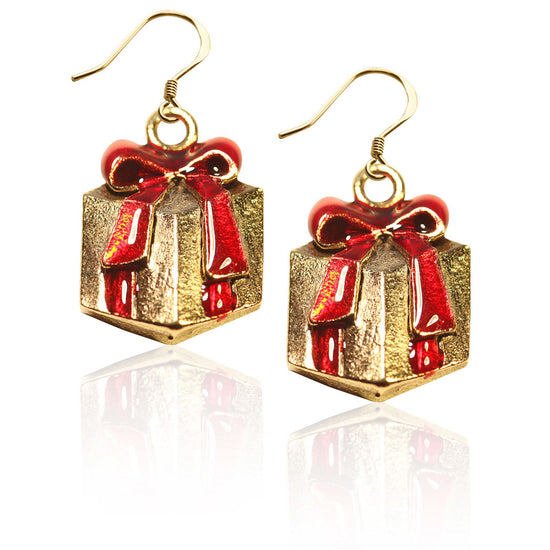 Whimsical Gifts | Christmas Present Charm Earrings in Gold Finish | Holiday & Seasonal Themed | Christmas | Jewelry