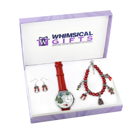 Whimsical Gifts | Christmas Watch-Earrings-Bracelet 3 Piece Jewelry Gift Set in Silver Finish | Holiday & Seasonal Themed | ChristmasJewelry
