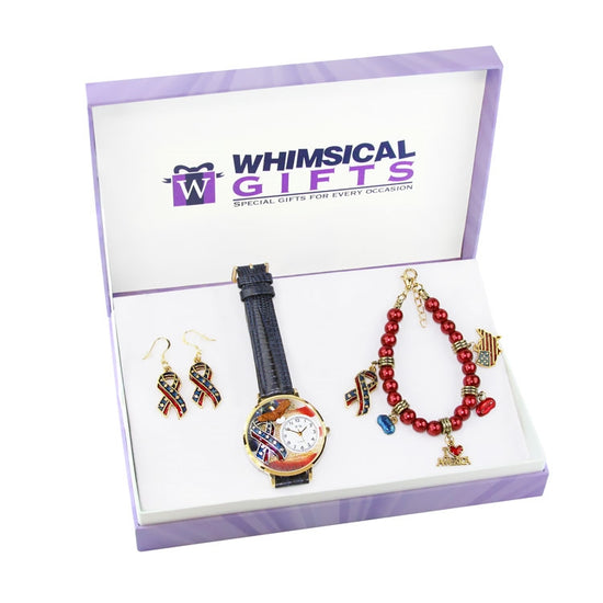 Whimsical Gifts | American Patriotic Watch-Earrings-Bracelet 3 Piece Jewelry Gift Set in Gold Finish | Patriotic | Jewelry
