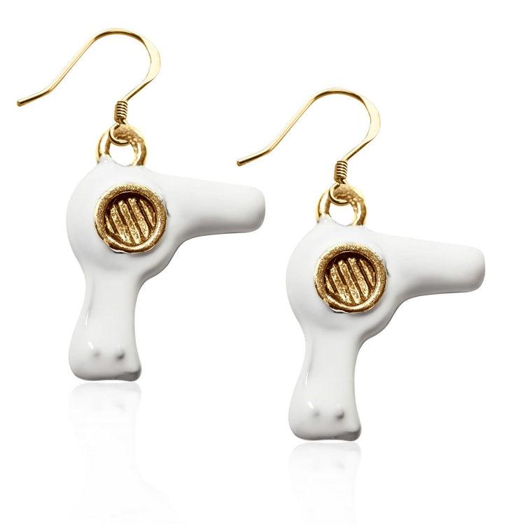 Whimsical Gifts | Hair Dryer Charm Earrings in Gold Finish | Professions Themed | Salon & Spa Professions | Jewelry