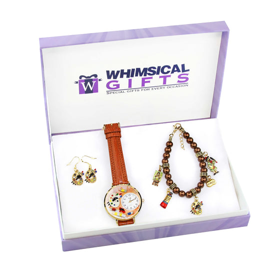 Whimsical Gifts | Artist Watch-Earrings-Bracelet 3 Piece Jewelry Gift Set in Gold Finish | Artist | Jewelry