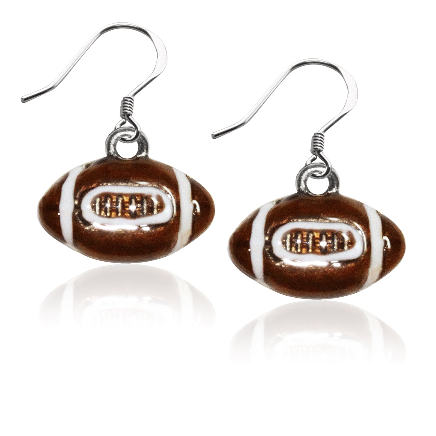 Whimsical Gifts | Football Charm Earrings in Silver Finish | Hobbies & Special Interests | Sports | Jewelry