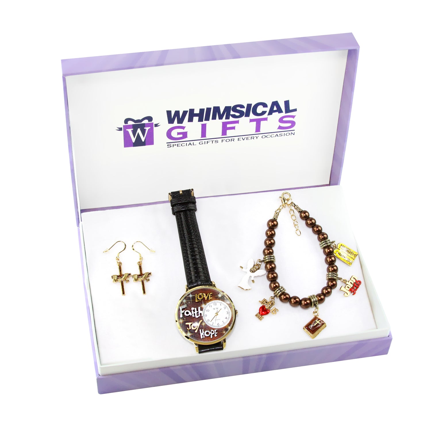 Whimsical Gifts | Religious Watch-Earrings-Bracelet 3 Piece Jewelry Gift Set in Gold Finish | Religious & Spiritual | Jewelry