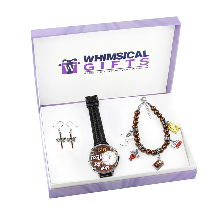 Whimsical Gifts | Religious Watch-Earrings-Bracelet 3 Piece Jewelry Gift Set in Silver Finish | Religious & Spiritual | Jewelry