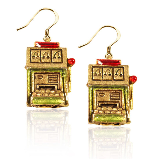 Whimsical Gifts | Slot Machine Charm Earrings in Gold Finish | Hobbies & Special Interests | Casino | Gaming | Game Night | Jewelry