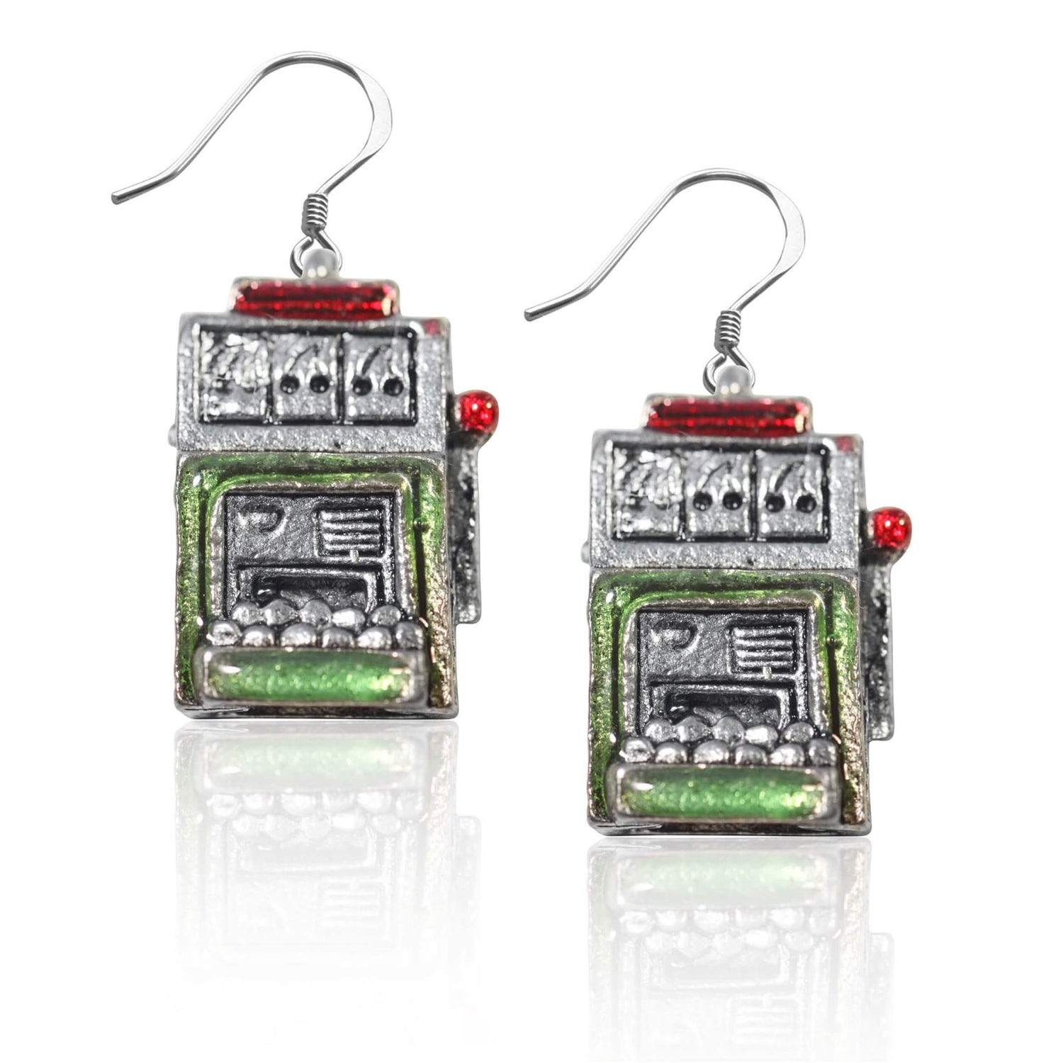 Whimsical Gifts | Slot Machine Charm Earrings in Silver Finish | Hobbies & Special Interests | Casino | Gaming | Game Night | Jewelry