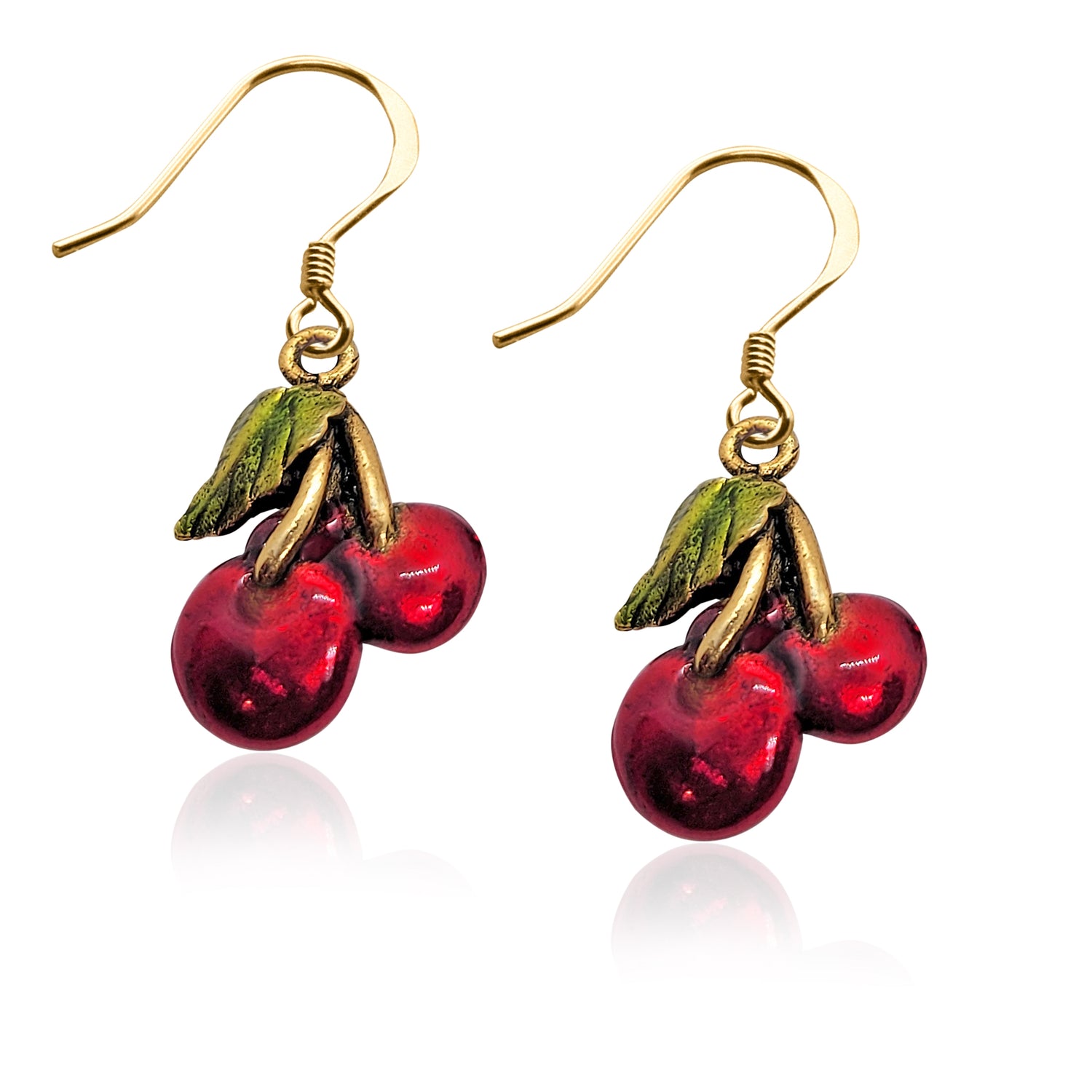 Whimsical Gifts | Cherries Charm Earrings in Gold Finish | Hobbies & Special Interests | Casino | Gaming | Game Night | Jewelry