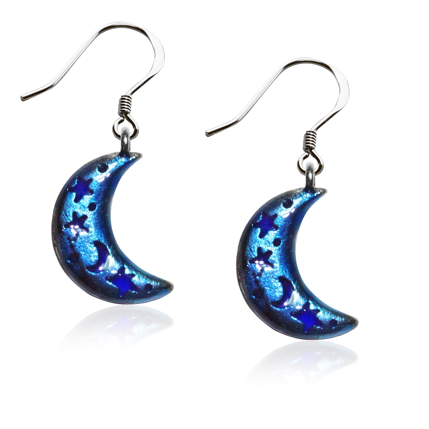 Whimsical Gifts | Astrology Crescent Moon with Celestial Cut-Outs Charm Earrings in Silver Finish | Zodiac & Celestial |  | Jewelry