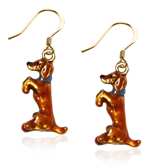 Whimsical Gifts | Dachshund Dog Charm Earrings in Gold Finish | Animal Lover | Dog Lover | Jewelry