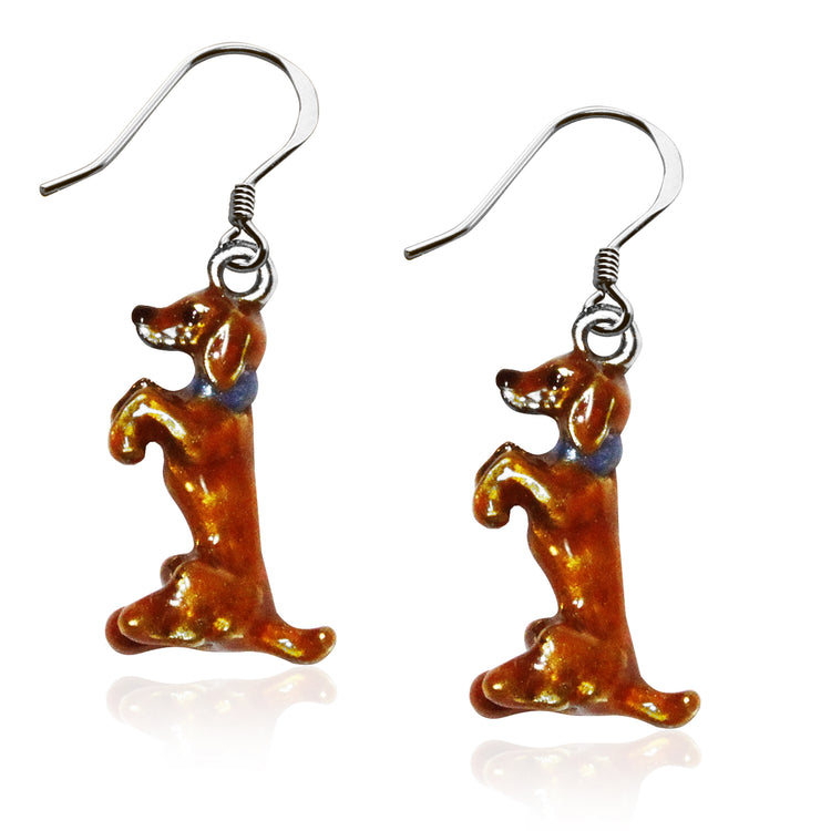 Whimsical Gifts | Dachshund Dog Charm Earrings in Silver Finish | Animal Lover | Dog Lover | Jewelry