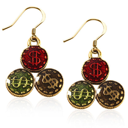 Whimsical Gifts | Casino Chips Charm Earrings in Gold Finish | Hobbies & Special Interests | Casino | Gaming | Game Night | Jewelry