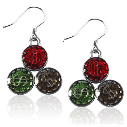 Whimsical Gifts | Casino Chips Charm Earrings in Silver Finish | Hobbies & Special Interests | Casino | Gaming | Game Night | Jewelry