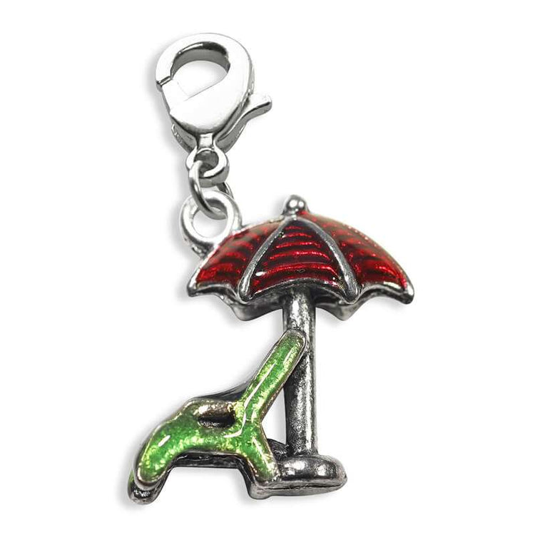 Whimsical Gifts | Beach Chair with Umbrella Charm Dangle in Silver Finish | Holiday & Seasonal Themed | Spring & Summer Fun Charm Dangle