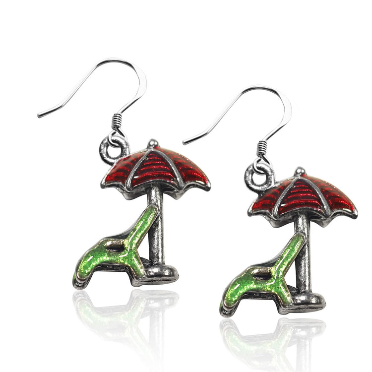 Whimsical Gifts | Beach Chair w/Umbrella Charm Earrings in Silver Finish | Holiday & Seasonal Themed | Spring & Summer Fun | Jewelry