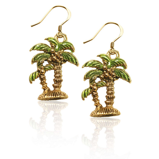 Whimsical Gifts | Palm Trees Charm Earrings in Gold Finish | Holiday & Seasonal Themed | Spring & Summer Fun | Jewelry