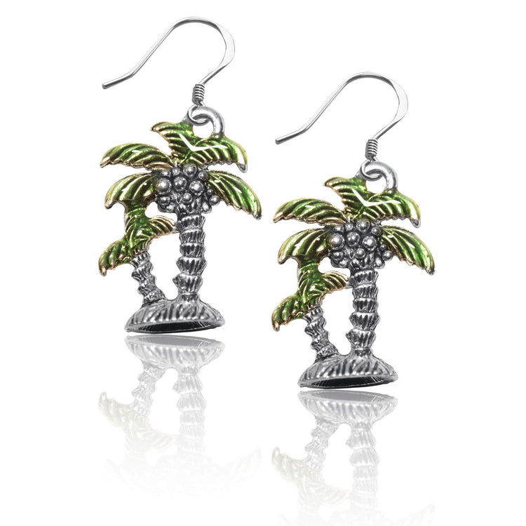 Whimsical Gifts | Palm Trees Charm Earrings in Silver Finish | Holiday & Seasonal Themed | Spring & Summer Fun | Jewelry