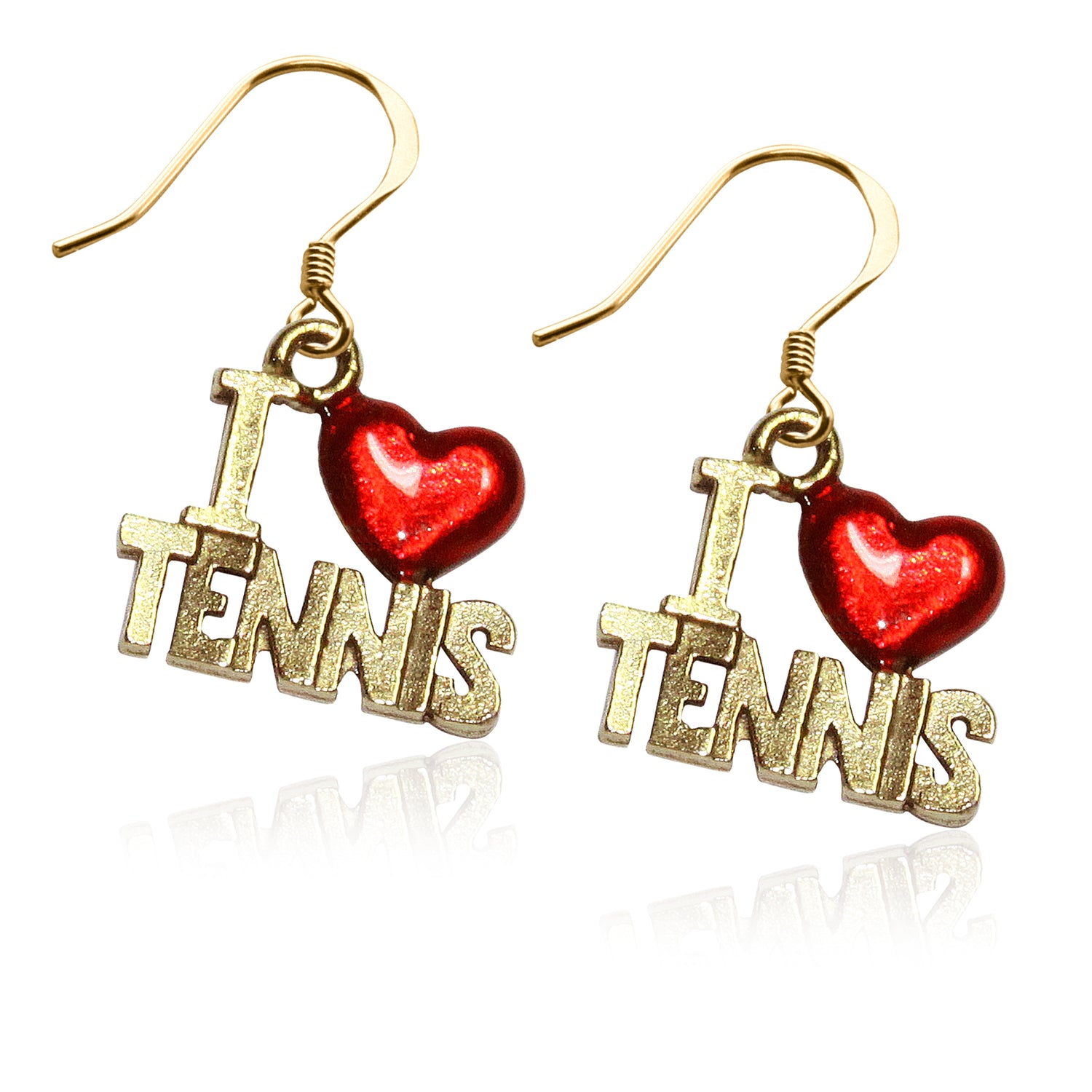 Whimsical Gifts | I Love Tennis Charm Earrings in Gold Finish | Hobbies & Special Interests | Sports | Jewelry