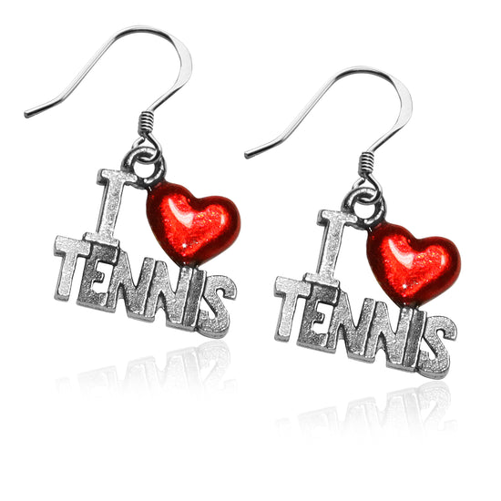 Whimsical Gifts | I Love Tennis Charm Earrings in Silver Finish | Hobbies & Special Interests | Sports | Jewelry
