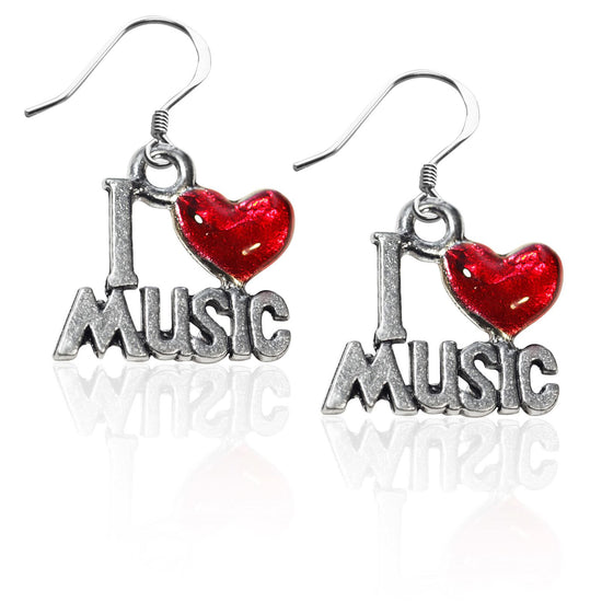 Whimsical Gifts | I Love Music Charm Earrings in Silver Finish | Hobbies & Special Interests | Music | Jewelry