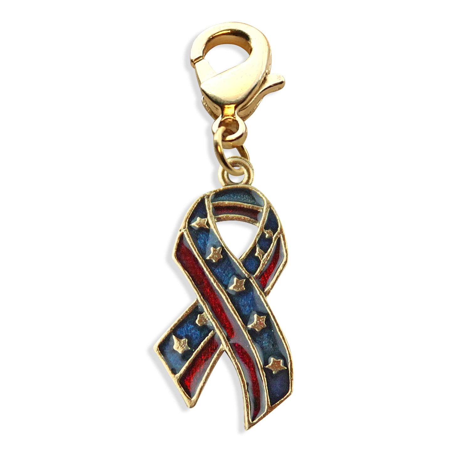 Whimsical Gifts | Stars and Stripes Ribbon Charm Dangle in Gold Finish | Patriotic |  Charm Dangle