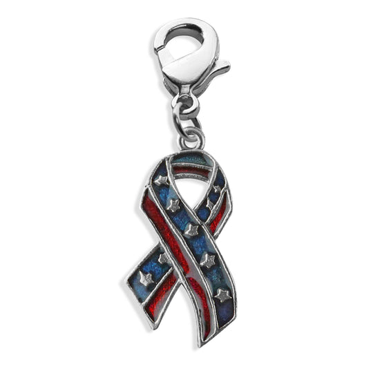 Whimsical Gifts | Stars and Stripes Ribbon Charm Dangle in Silver Finish | Patriotic |  Charm Dangle