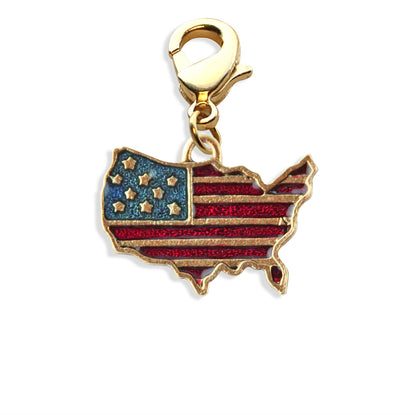 Whimsical Gifts | Stars and Stripes Flag Charm Dangle in Gold Finish | Patriotic |  Charm Dangle