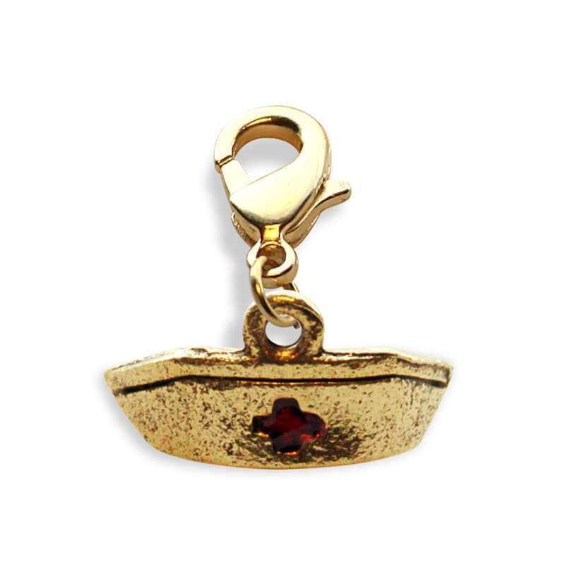 Whimsical Gifts | Nurse Hat Charm Dangle in Gold Finish | Professions Themed | Dental | Medical | First Responder Charm Dangle