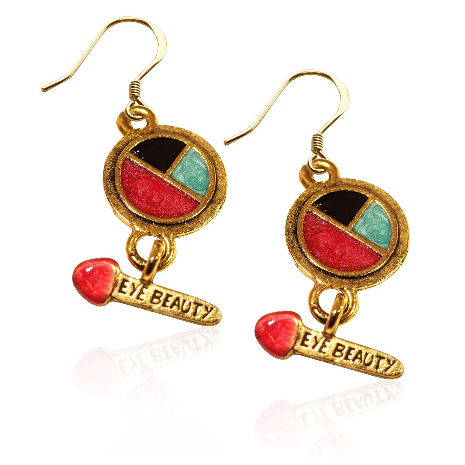 Whimsical Gifts | Eye Shadow & Brush Charm Earrings in Gold Finish | Professions Themed | Salon & Spa Professions | Jewelry